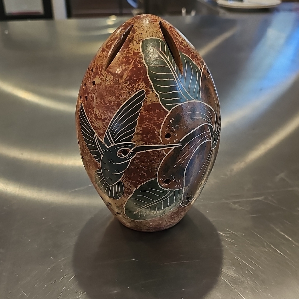 Pottery Handcrafted Luminaire Brown Tea Light  Hummingbird Butterfly Design.